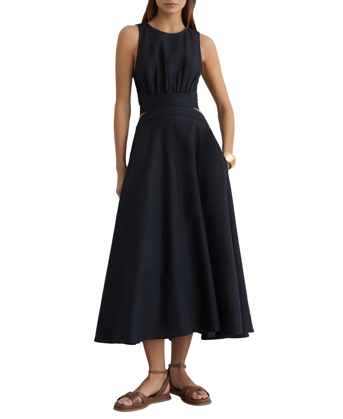 Reiss Women’s Hazel Cutout Linen-Cotton Blend Midi Dress – Navy Reiss Women’s Hazel Cutout Linen-Cotton Blend Midi Dress – Navy