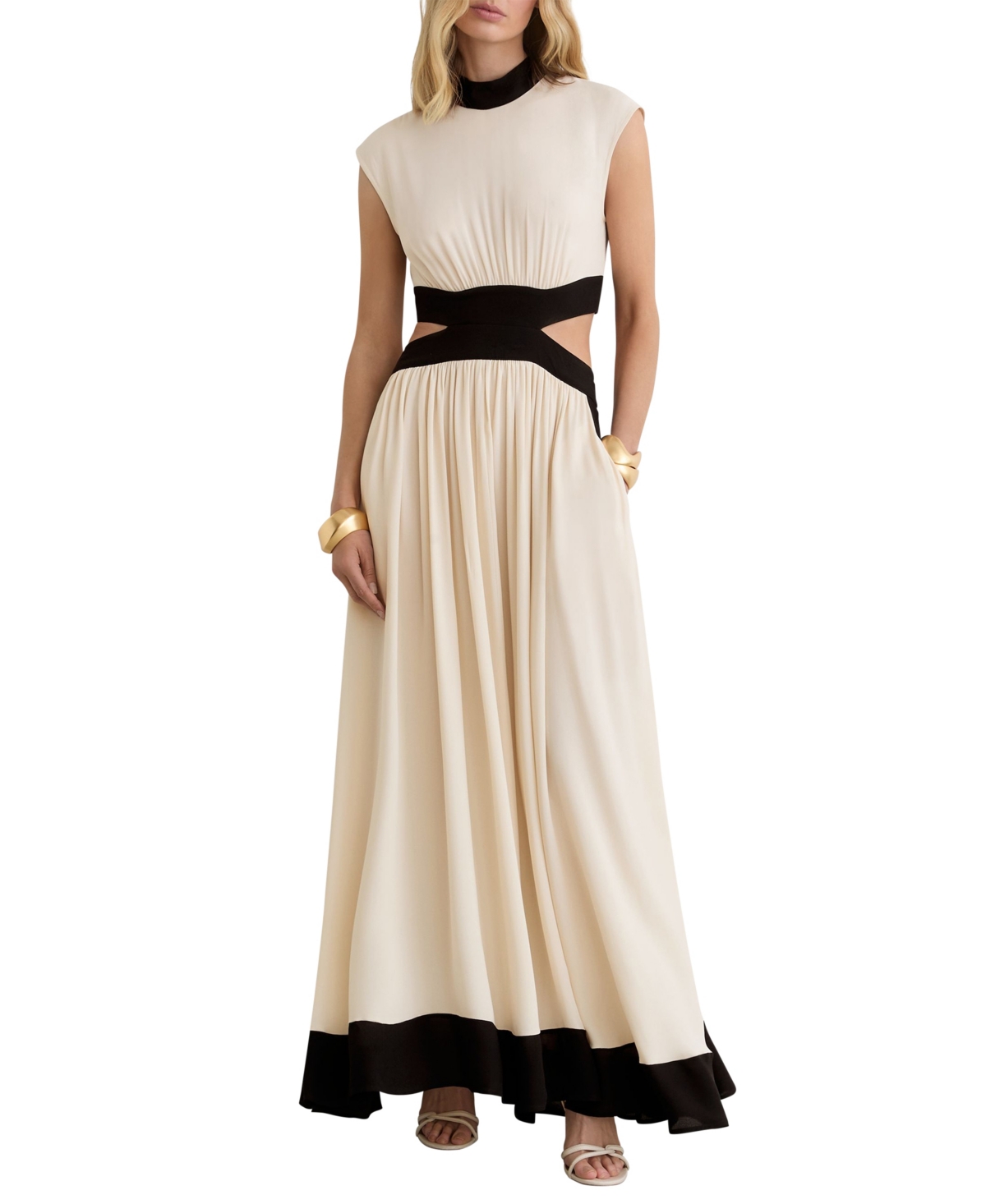 Reiss Women’s Keely Fit & Flare Colorblock Cut-Out Waist Maxi Dress – Ivory/blac Reiss Women’s Keely Fit & Flare Colorblock Cut-Out Waist Maxi Dress – Ivory/blac