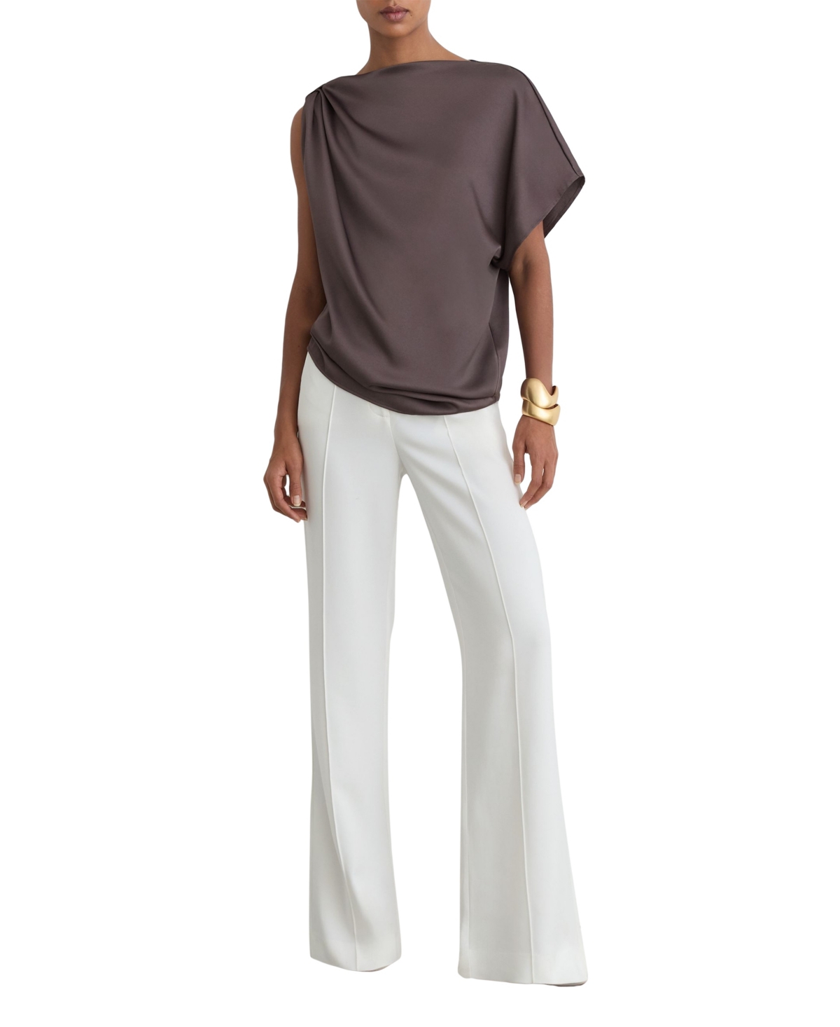Reiss Women’s Kezia One-Shoulder Draped Satin Blouse – Mauve