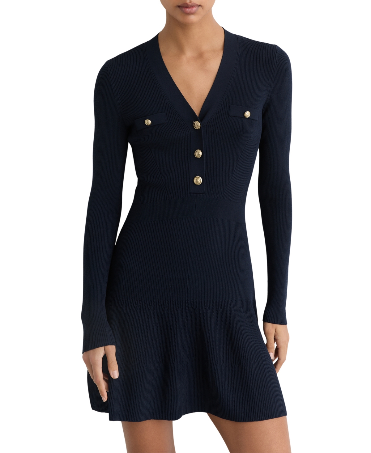 Reiss Women’s Knitted Button-Detail Mini Dress – Navy Reiss Women’s Knitted Button-Detail Mini Dress – Navy