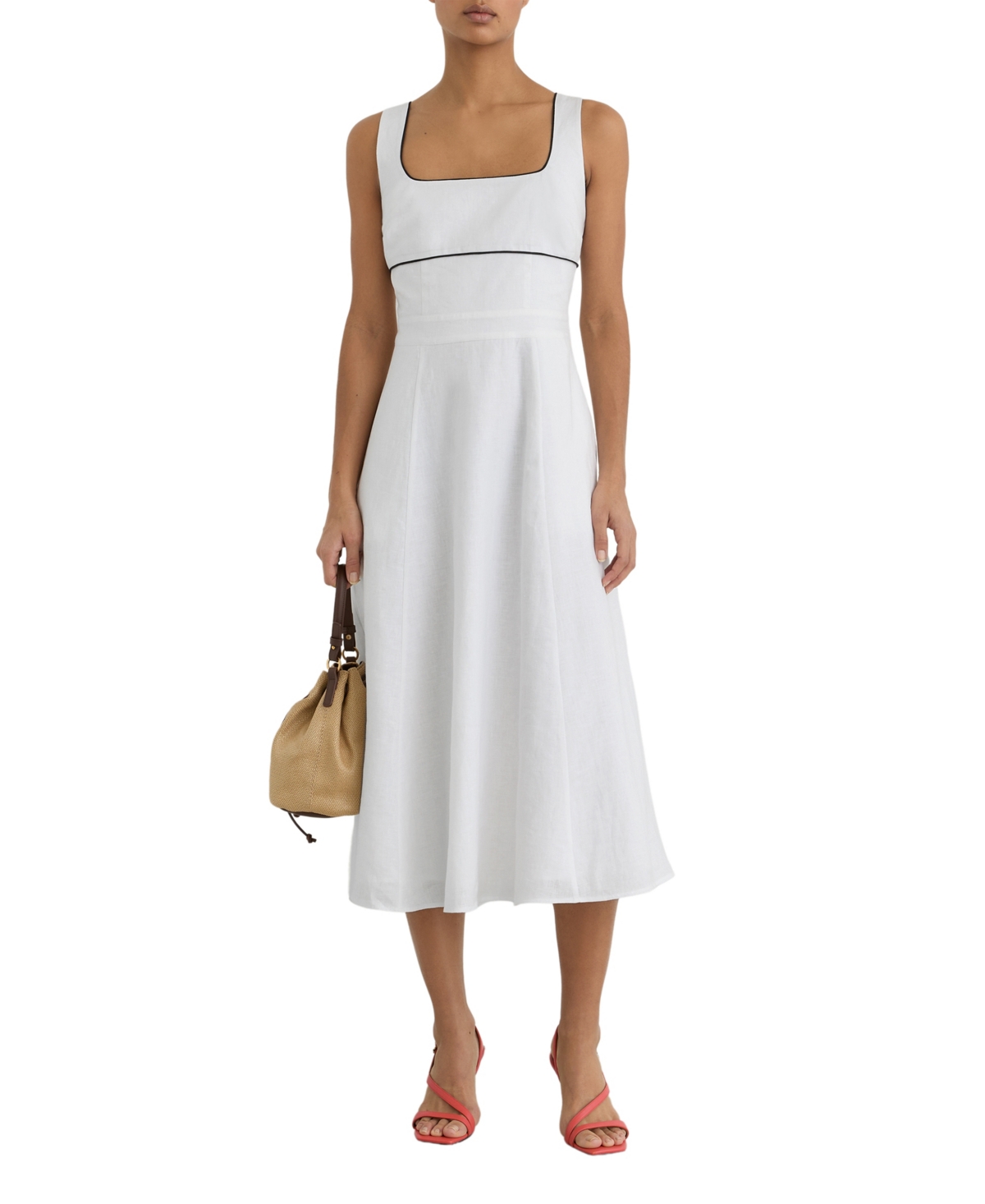 Reiss Women’s Linen Contrast-Trim Midi Dress – Ivory Reiss Women’s Linen Contrast-Trim Midi Dress – Ivory