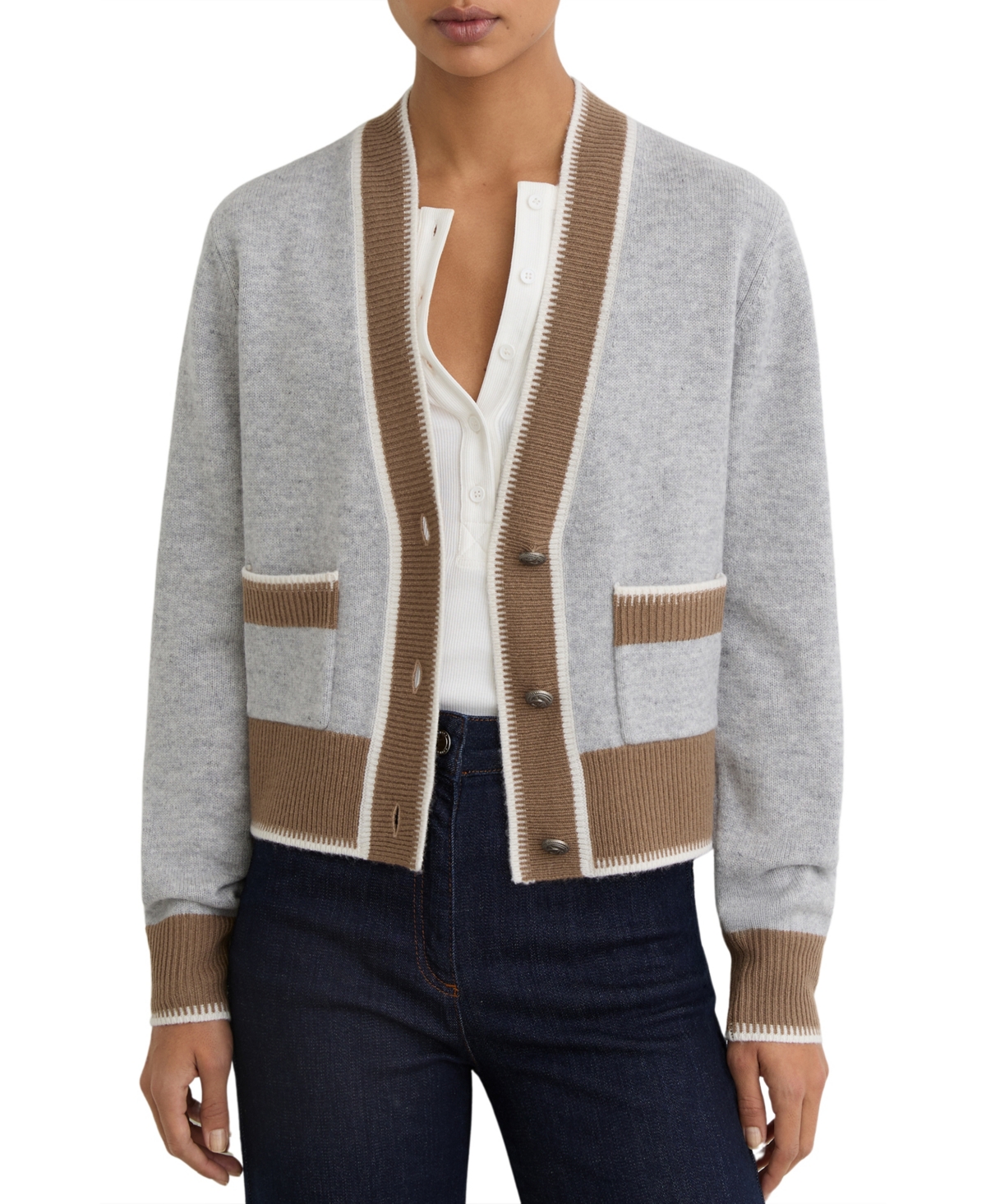 Reiss Women’s Louisa Wool-Cashmere Tipped Cardigan – Gray, Neutral Reiss Women’s Louisa Wool-Cashmere Tipped Cardigan – Gray, Neutral