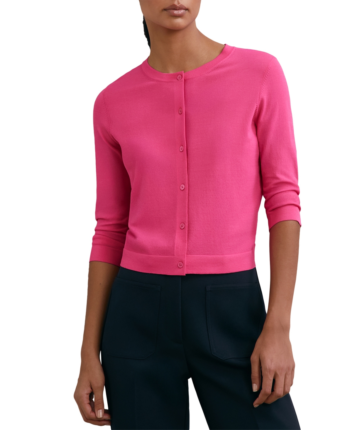 Reiss Women’s Mara Lightweight Cropped Cardigan – Bright Pin