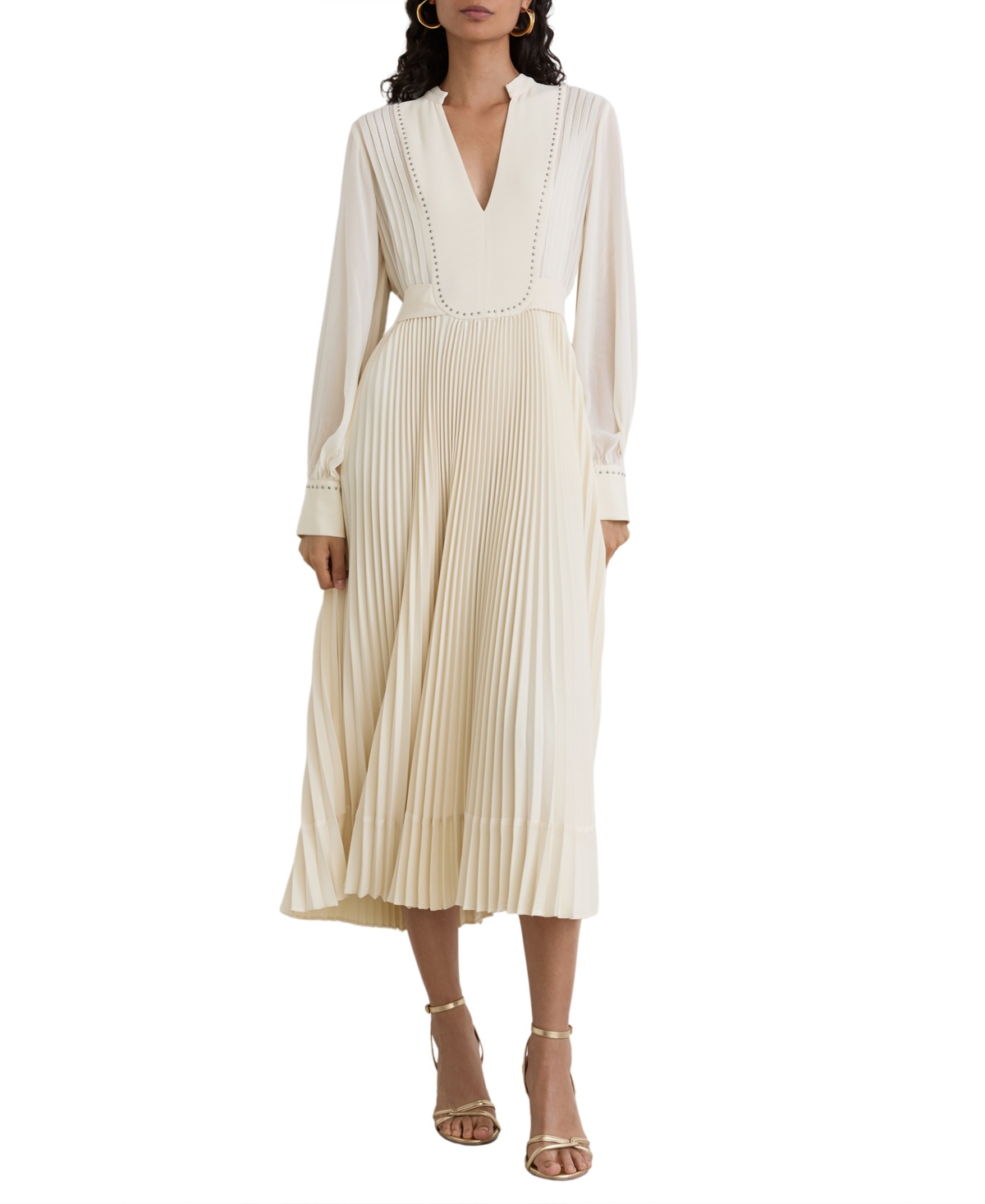 Reiss Women’s Millie Stud-Detail Pleated Midi Dress – Cream Reiss Women’s Millie Stud-Detail Pleated Midi Dress – Cream