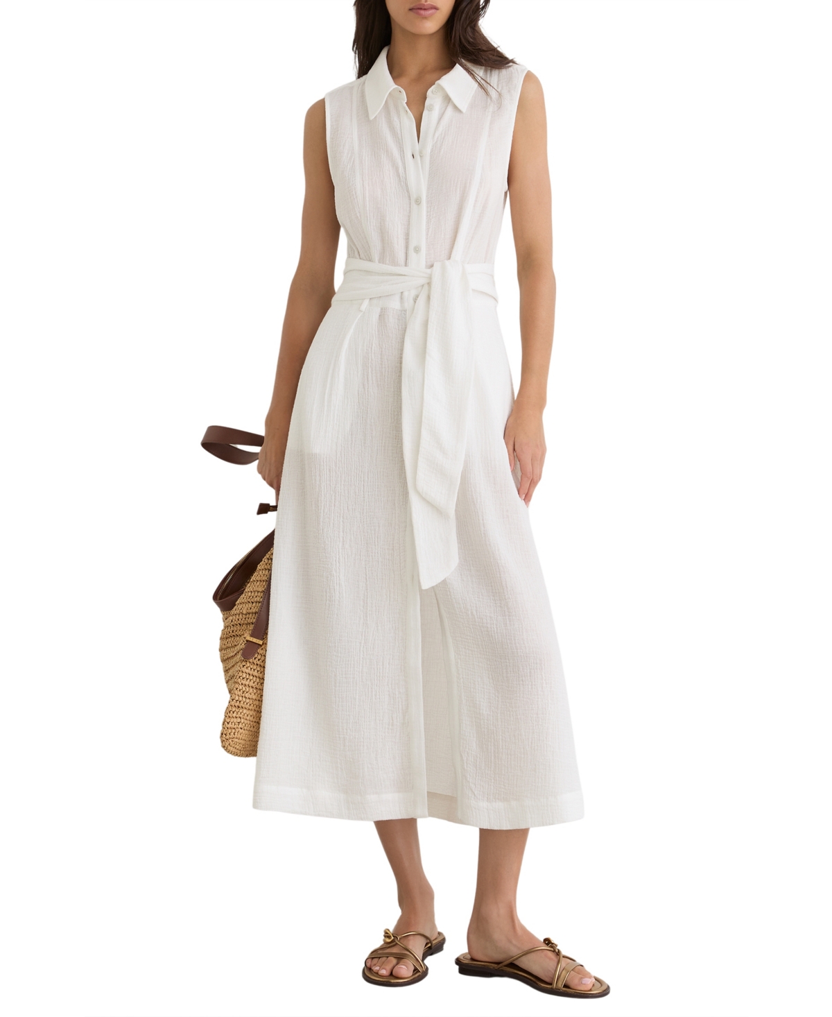 Reiss Women’s Morgan Sleeveless Midi Cotton Dress with Side Pockets – Ivory Reiss Women’s Morgan Sleeveless Midi Cotton Dress with Side Pockets – Ivory