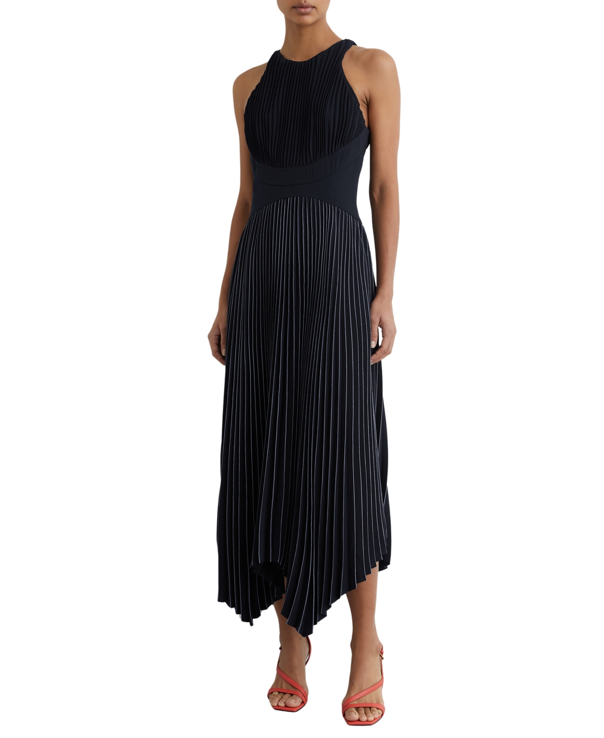 Reiss Women’s Pleated Sleeveless Midi Dress – Navy Reiss Women’s Pleated Sleeveless Midi Dress – Navy
