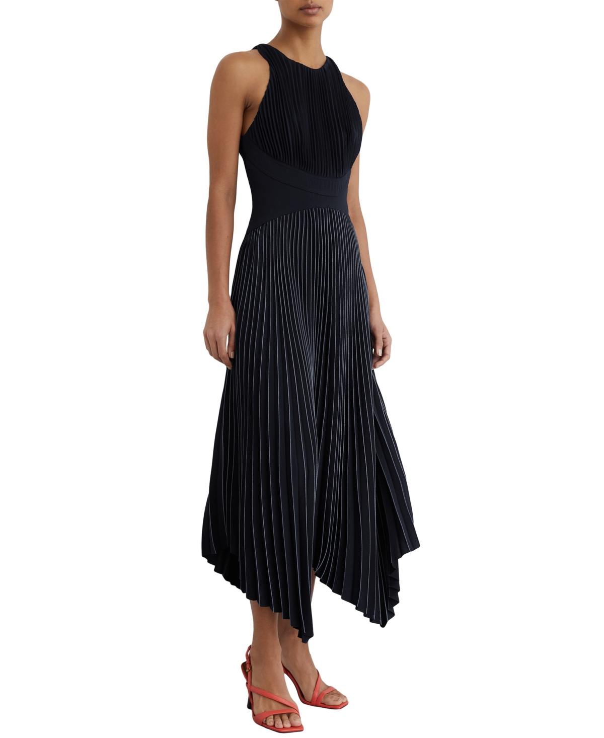 Reiss Women’s Rachel Pleated High-Neck Midi Dress – Navy Reiss Women’s Rachel Pleated High-Neck Midi Dress – Navy