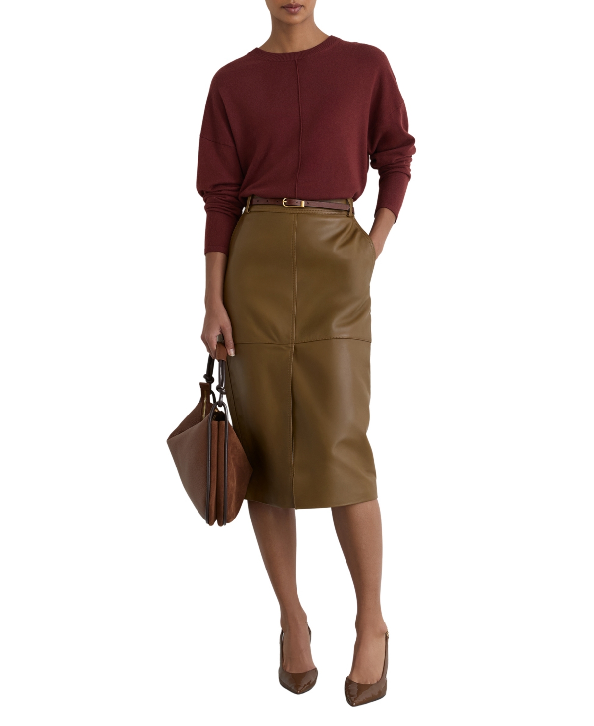 Reiss Women’s Reverse-Seam Wool-Blend Sweater – Dark Red Reiss Women’s Reverse-Seam Wool-Blend Sweater – Dark Red