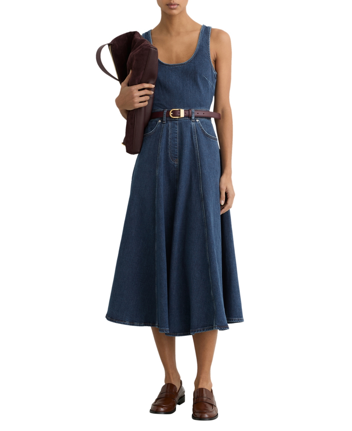 Reiss Women’s Rosie Waisted Denim Midi Dress – Indigo Blu
