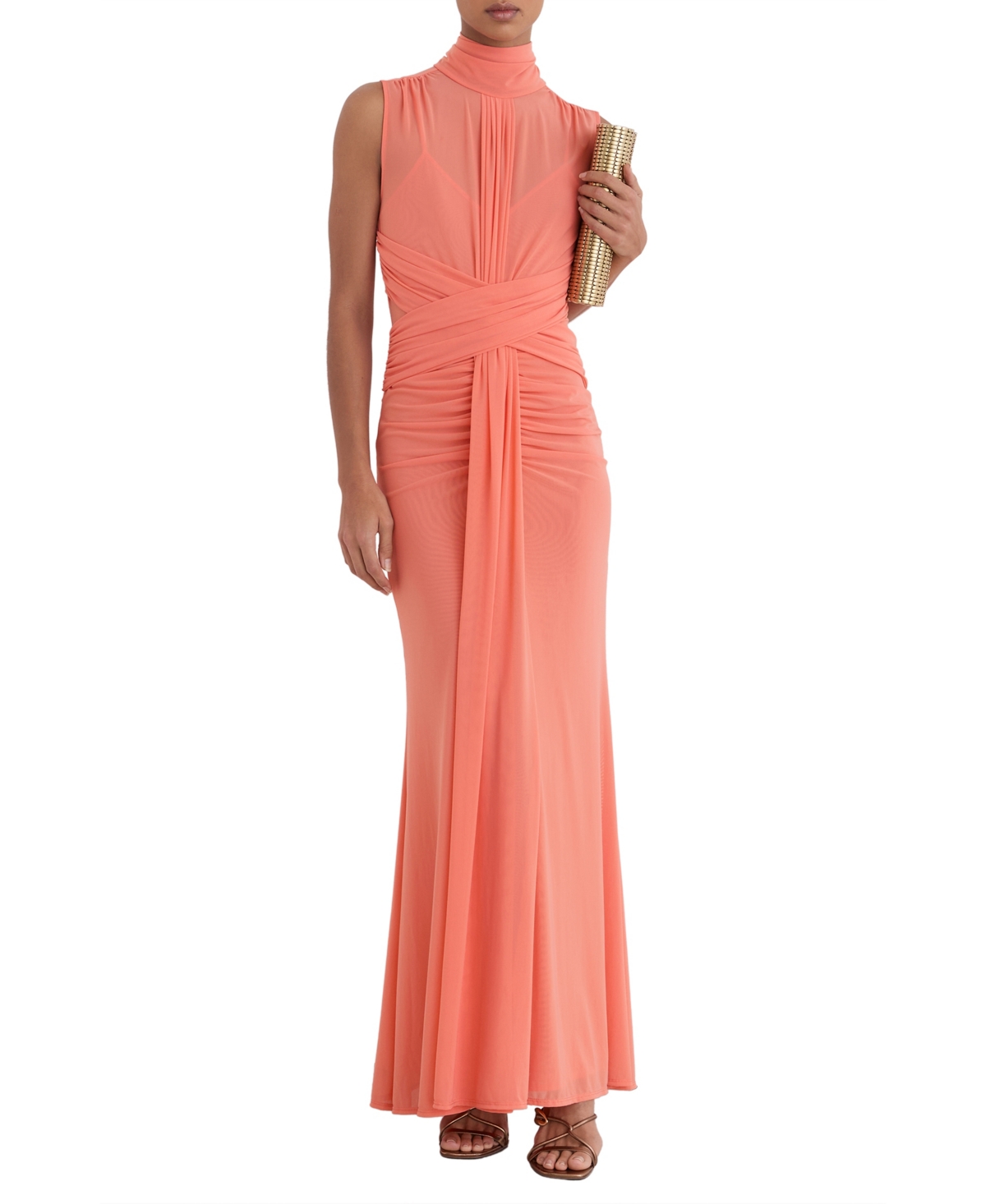 Reiss Women’s Starla Ruched Sleeveless Maxi Dress – Coral Oran