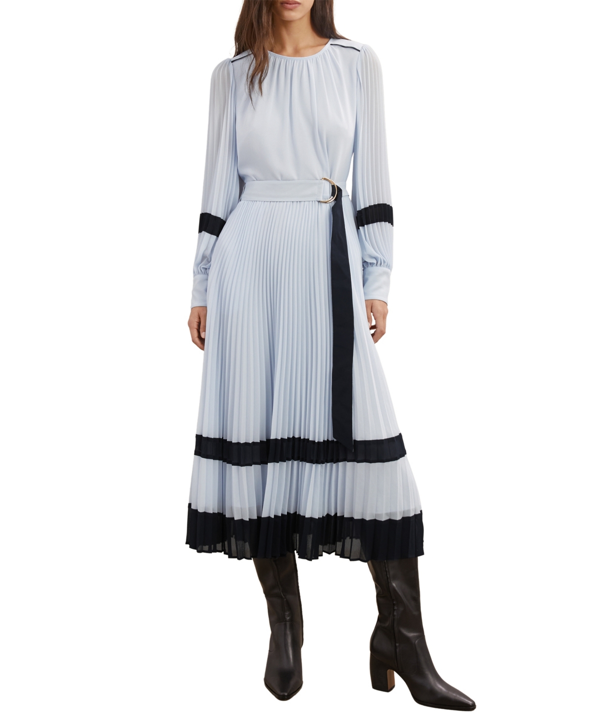 Reiss Women’s Tori Colour-Block Pleated Midi Dress – Blue, Navy Reiss Women’s Tori Colour-Block Pleated Midi Dress – Blue, Navy