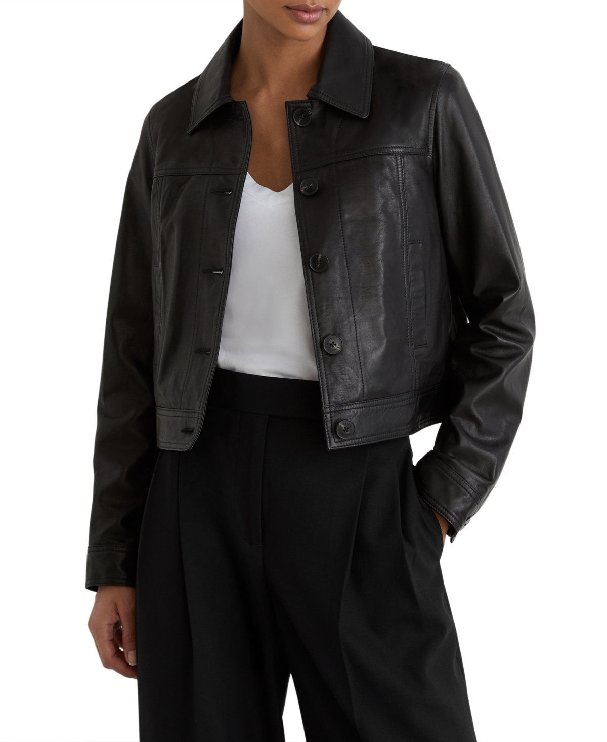 Reiss Women’s Trucker Long-Sleeve Jacket – Black