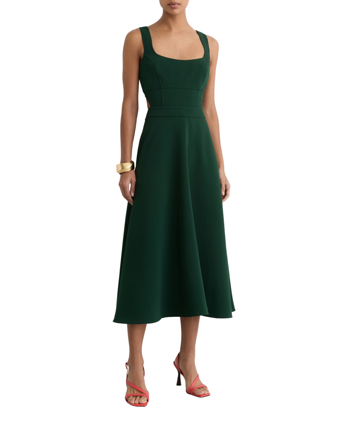 Reiss Women’s Waisted Cut-Out Twill Midi Dress – Green