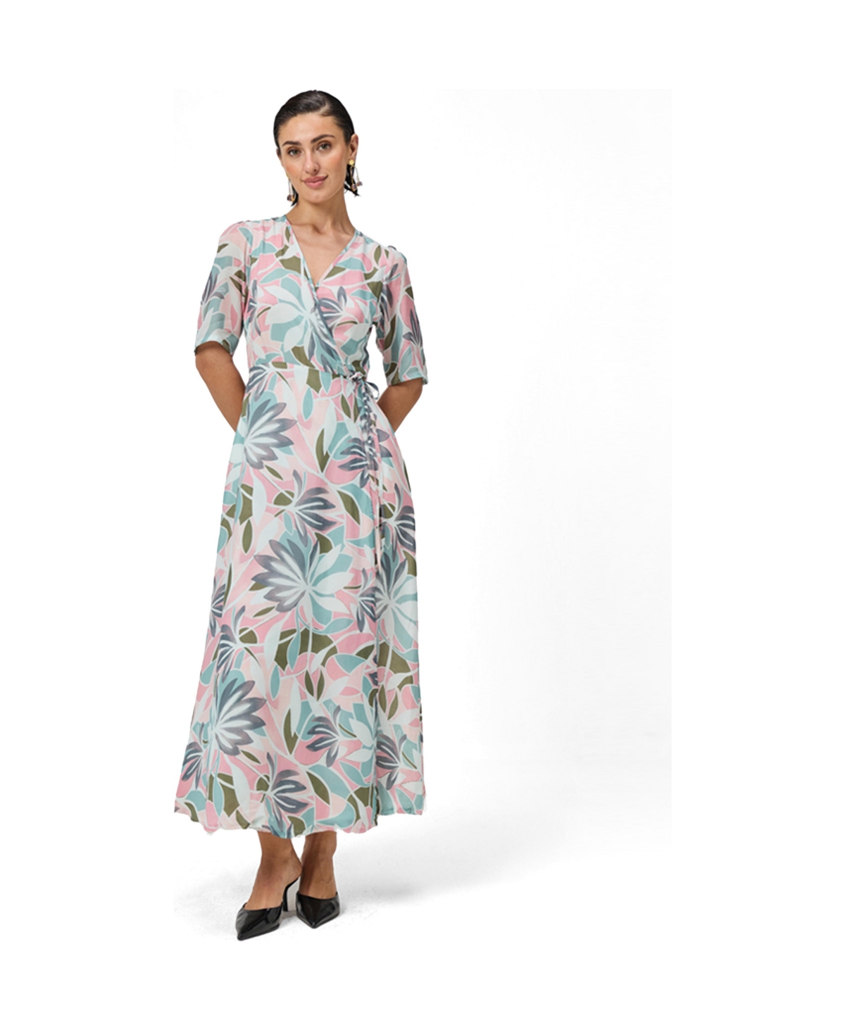Reistor Women’s Floral Print A-Line Wrap Maxi Dress – Coastal bloom