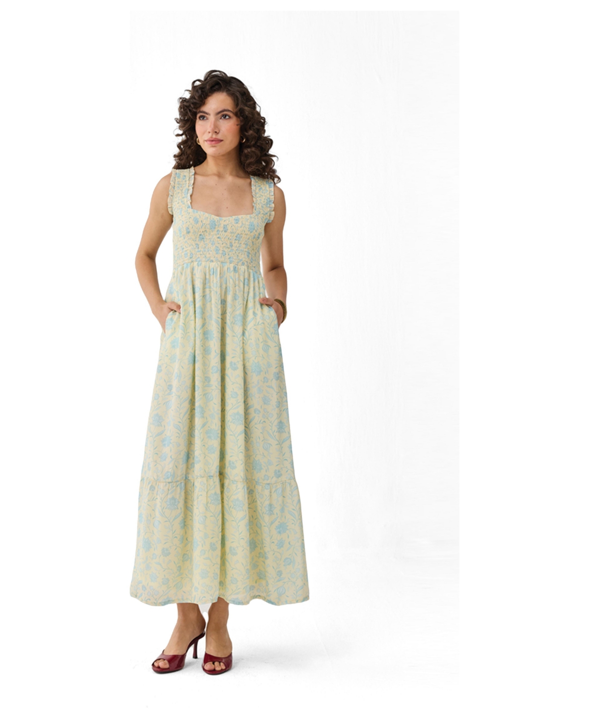 Reistor Women’s Smocked Maxi Dress – Yellow