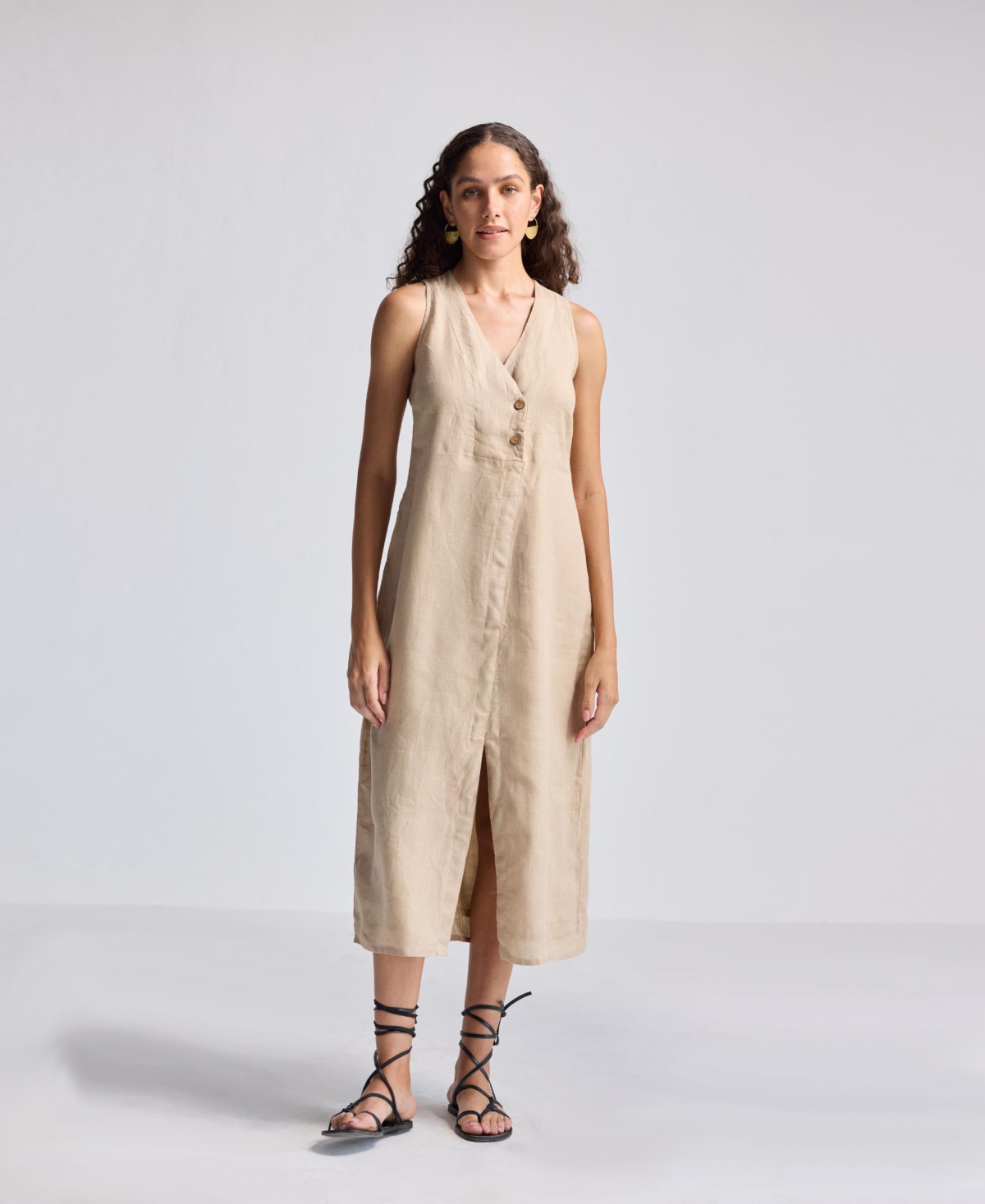 Reistor Women’s Straight Dress with Front Slit in Neutral Beige Hemp – Neutral beige