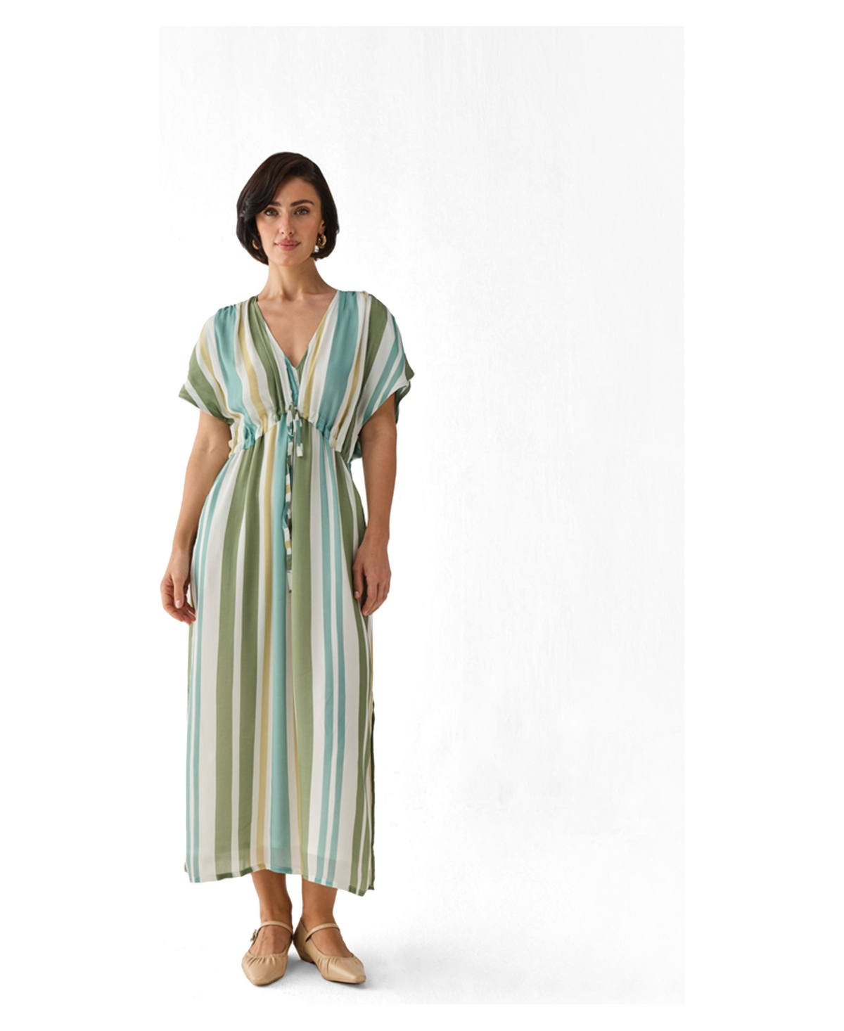 Reistor Women’s Striped Drawstring Waist Maxi Dress – Sage sea stripe Reistor Women’s Striped Drawstring Waist Maxi Dress – Sage sea stripe