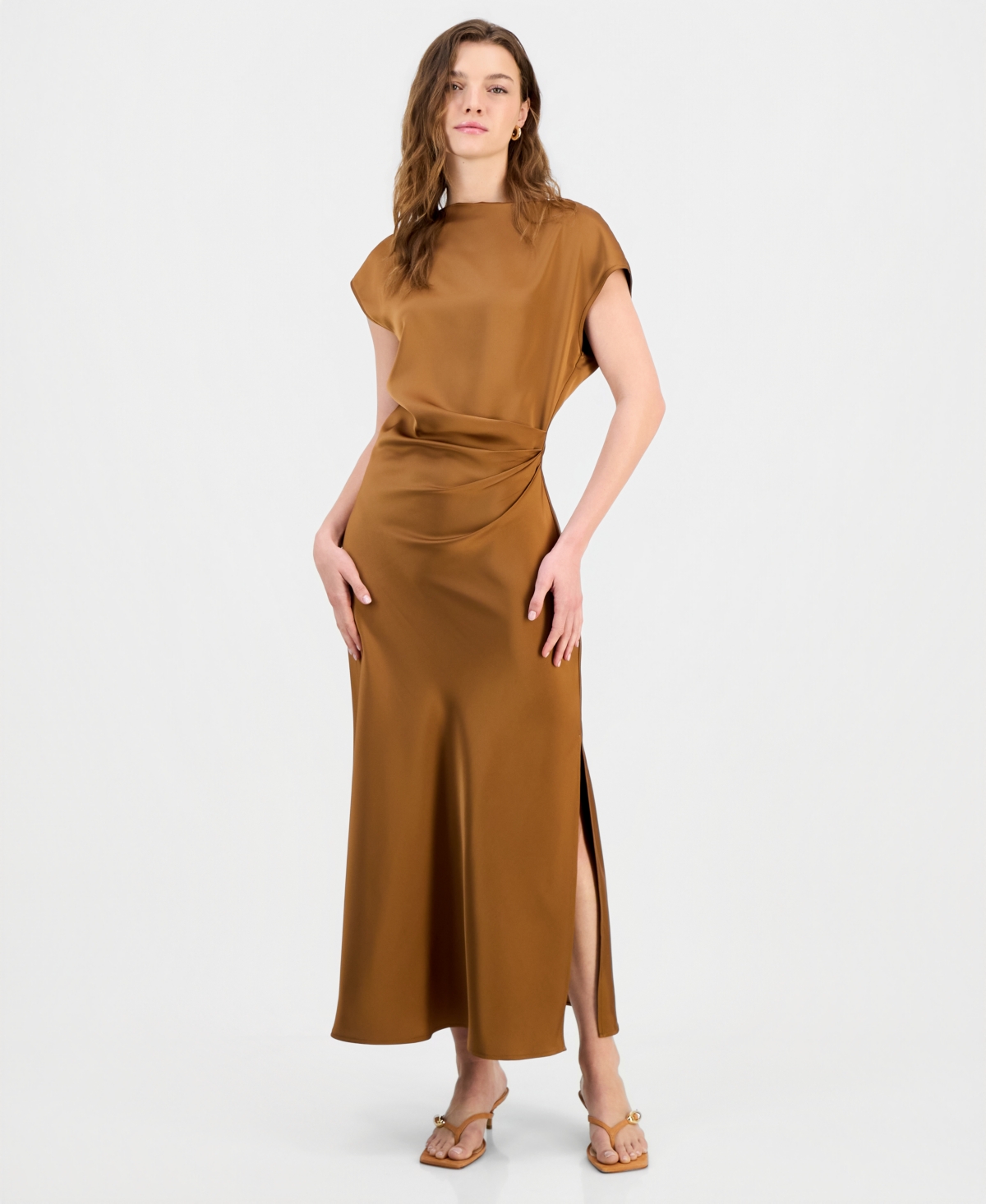 Sam Edelman Women’s Slim Side-Cinched Maxi Dress – Bronze
