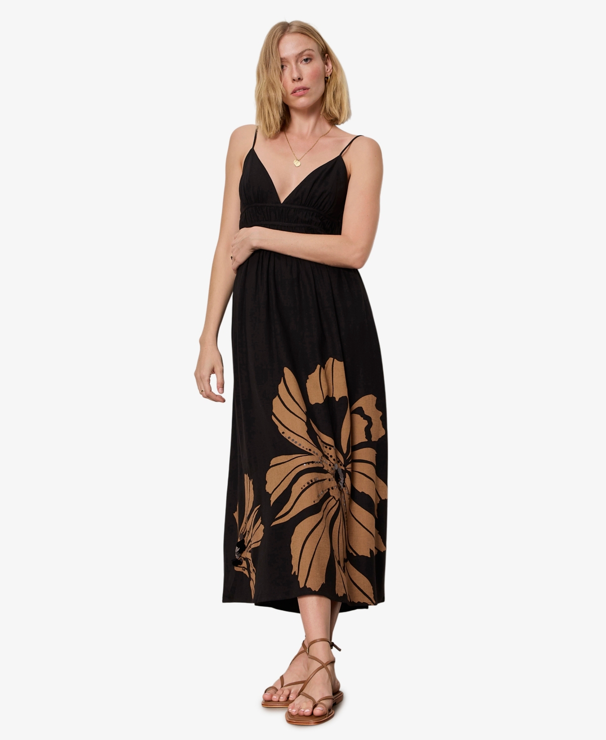 Sanctuary Women’s Mira Embellished Volume V-Neck Maxi Dress – Macro Lotus Sanctuary Women’s Mira Embellished Volume V-Neck Maxi Dress – Macro Lotus