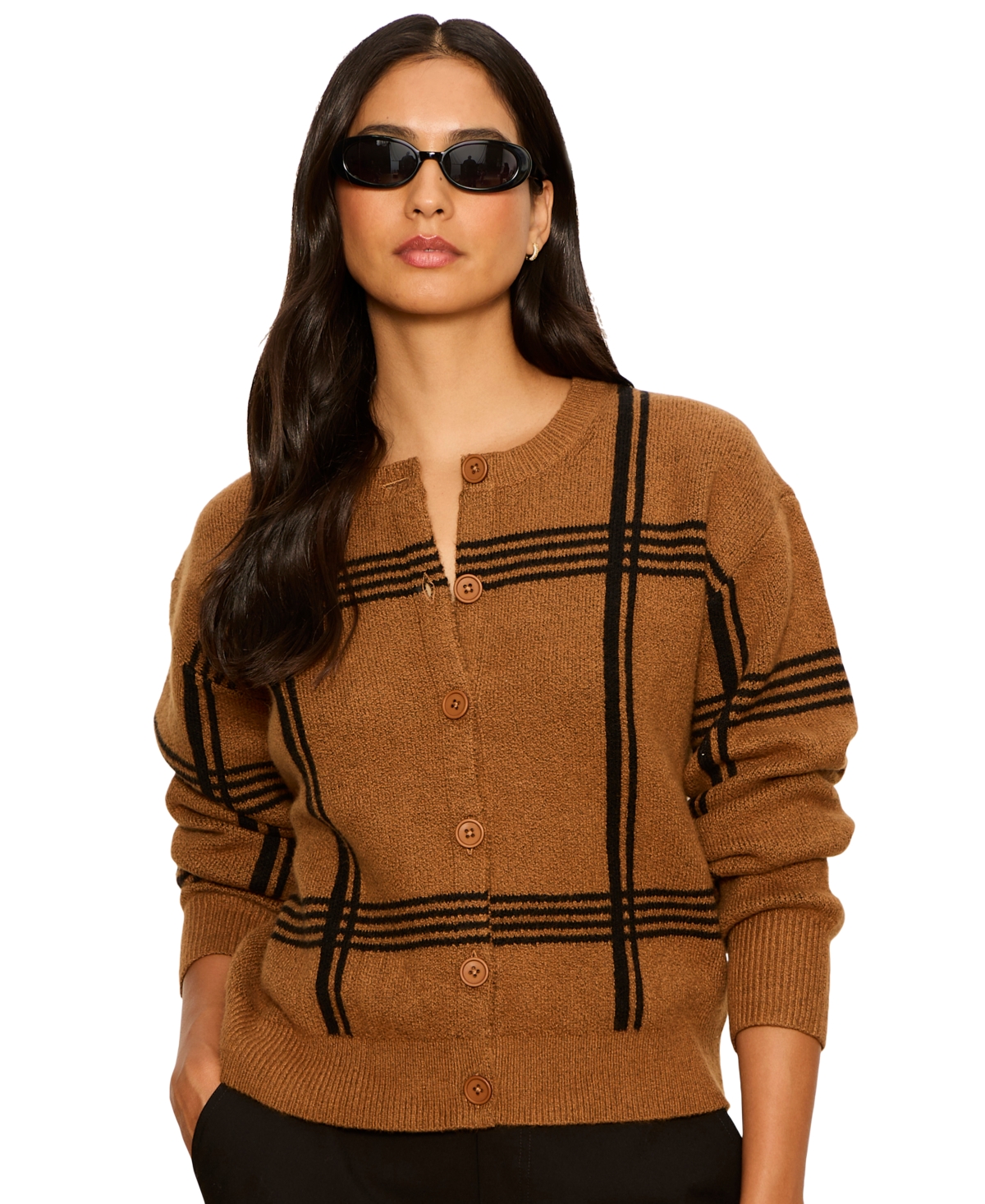 Sanctuary Women’s Semi-Cropped Crewneck Sweater – Cocoa Powder/ Black Plaid Sanctuary Women’s Semi-Cropped Crewneck Sweater – Cocoa Powder/ Black Plaid