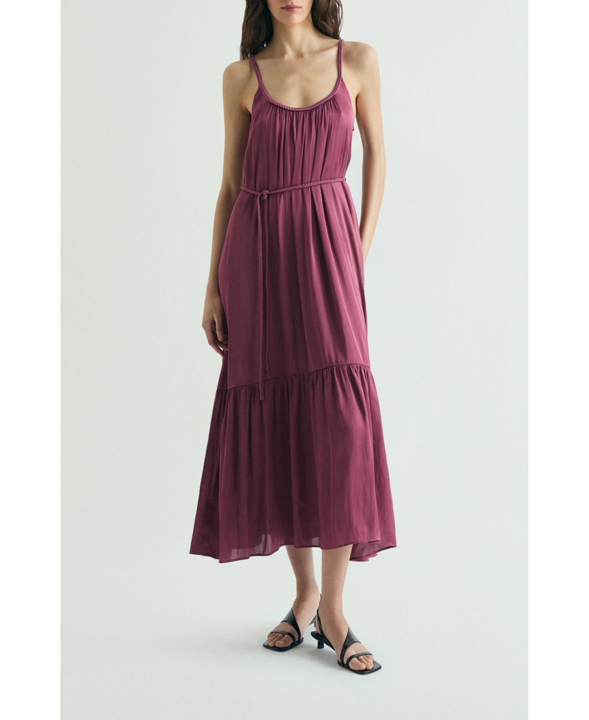 Scalpers Women’s Braided Straps Maxi Scoop-Neck Dress – Burgundy Scalpers Women’s Braided Straps Maxi Scoop-Neck Dress – Burgundy