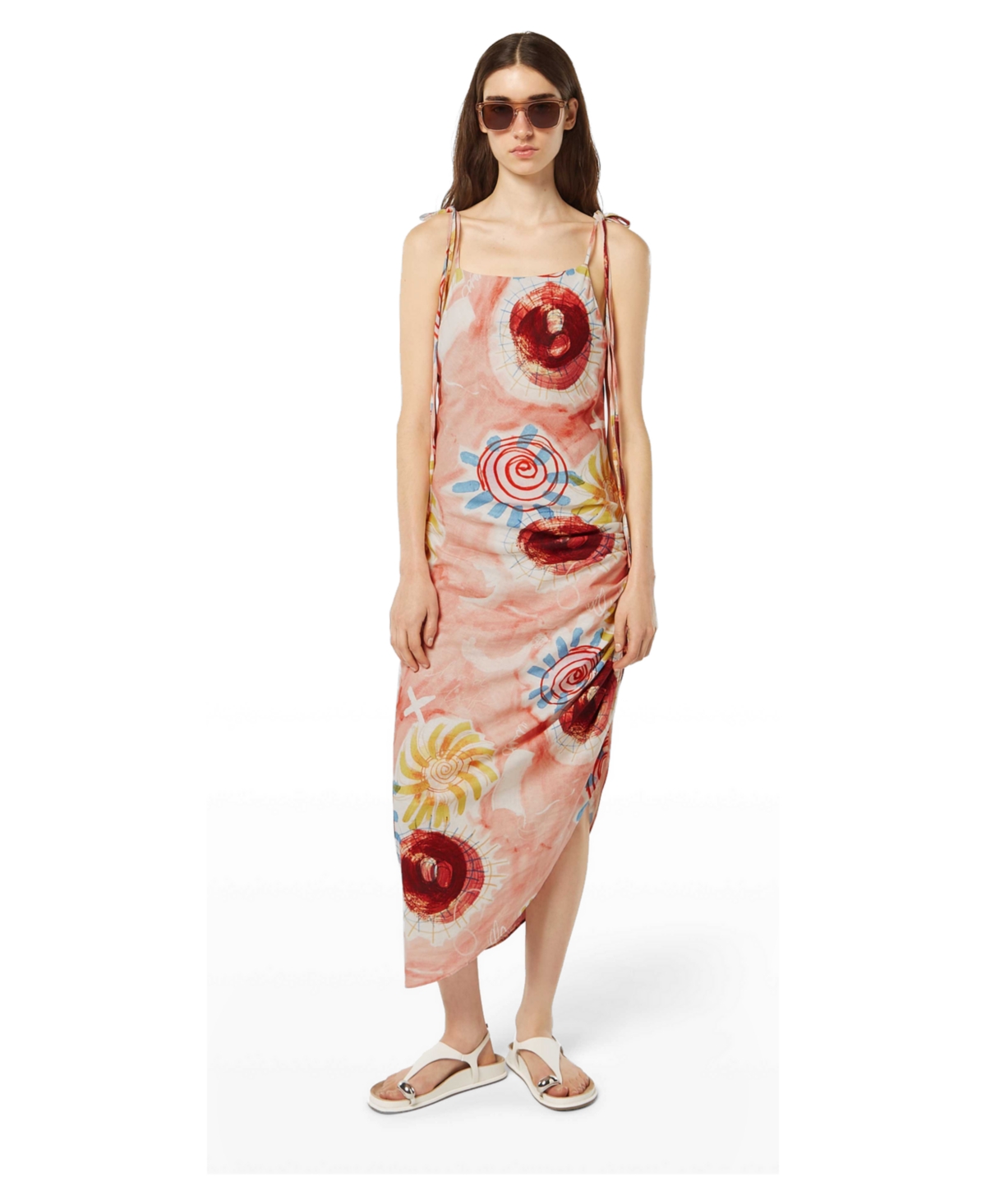 Scotch & Soda Women’s Linen Viscose Printed Midi Dress – Abstract sun pink