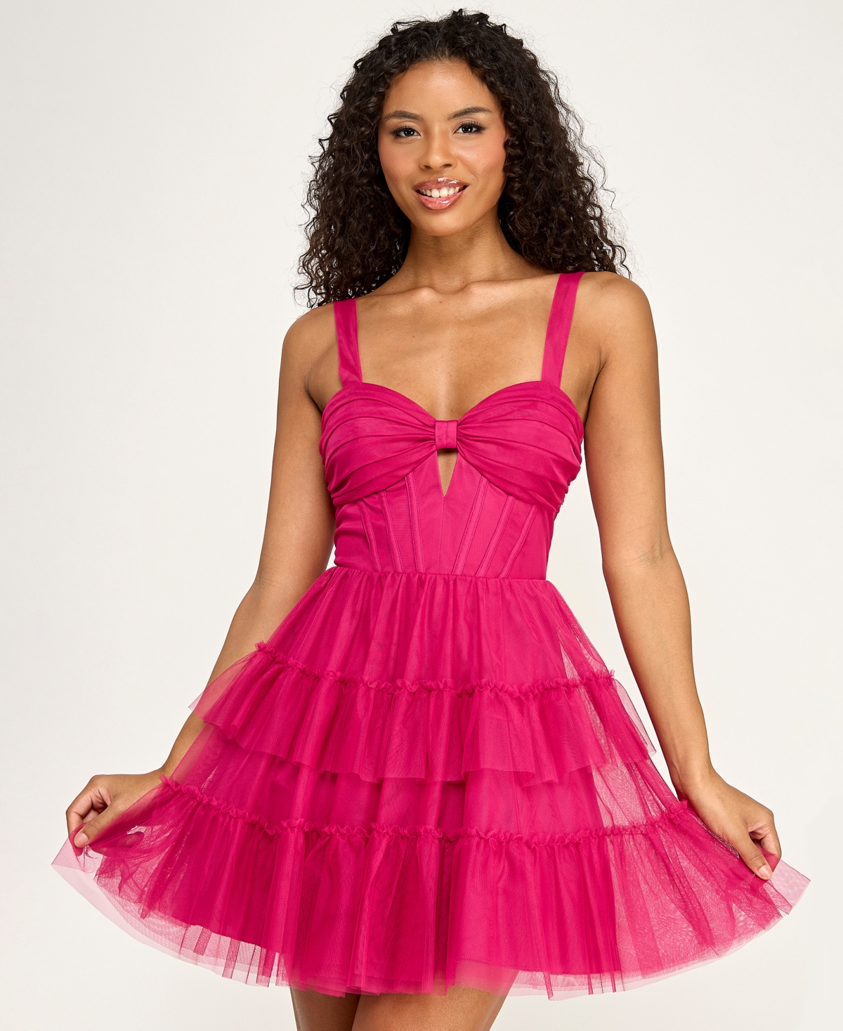 Seni & Cade Juniors’ Sweetheart Neck Tiered Skirt Dress – Dark Pink Seni & Cade Juniors’ Sweetheart Neck Tiered Skirt Dress – Dark Pink