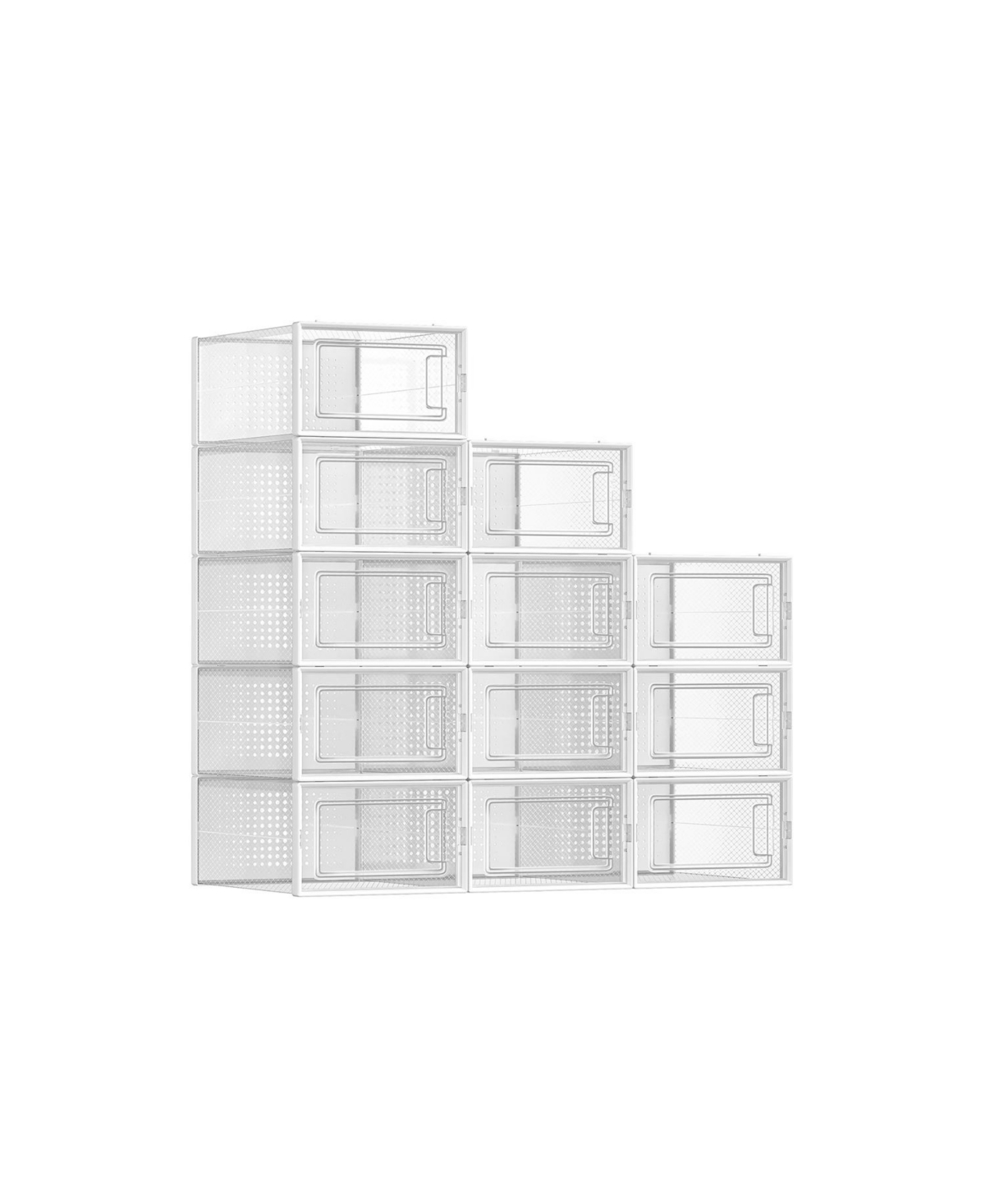 Set of 12 Stackable Shoe Organizers for Closet or Entryway, Fits Sneakers – White