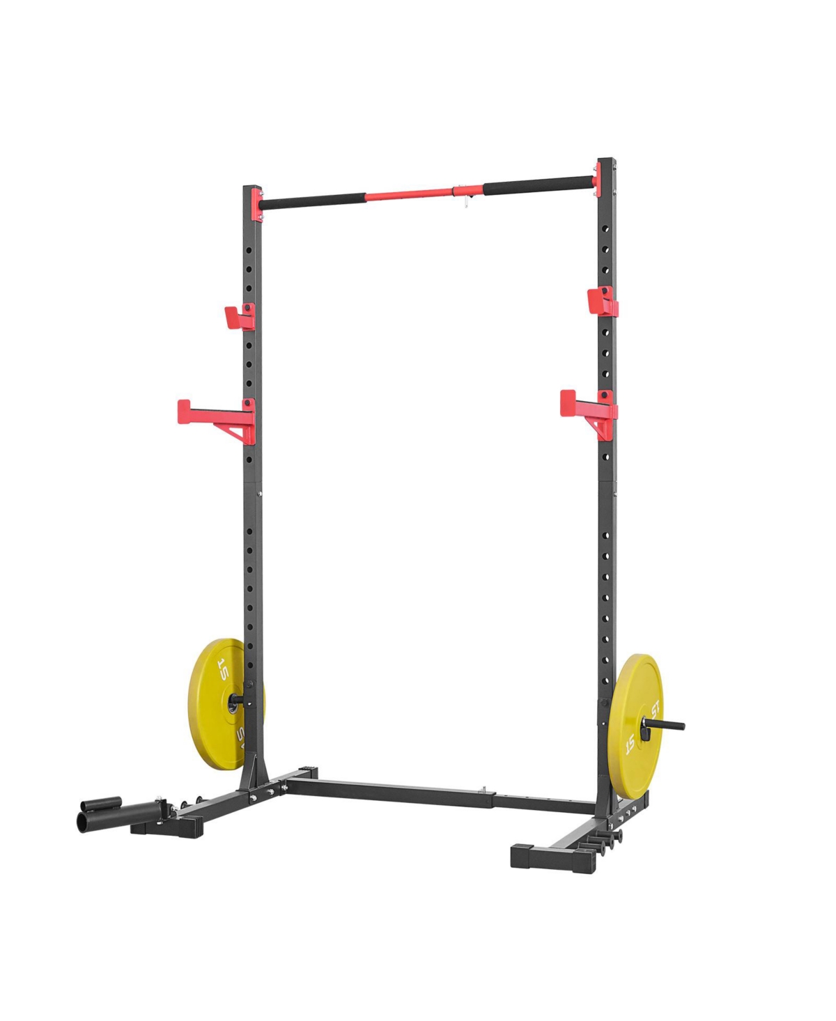 Sevorley Multifunctional Power Cage Squat Rack for Home Gym, Width-Adjustable with Safety Bars and Landmine – Black with red accents Sevorley Multifunctional Power Cage Squat Rack for Home Gym, Width-Adjustable with Safety Bars and Landmine – Black with red accents