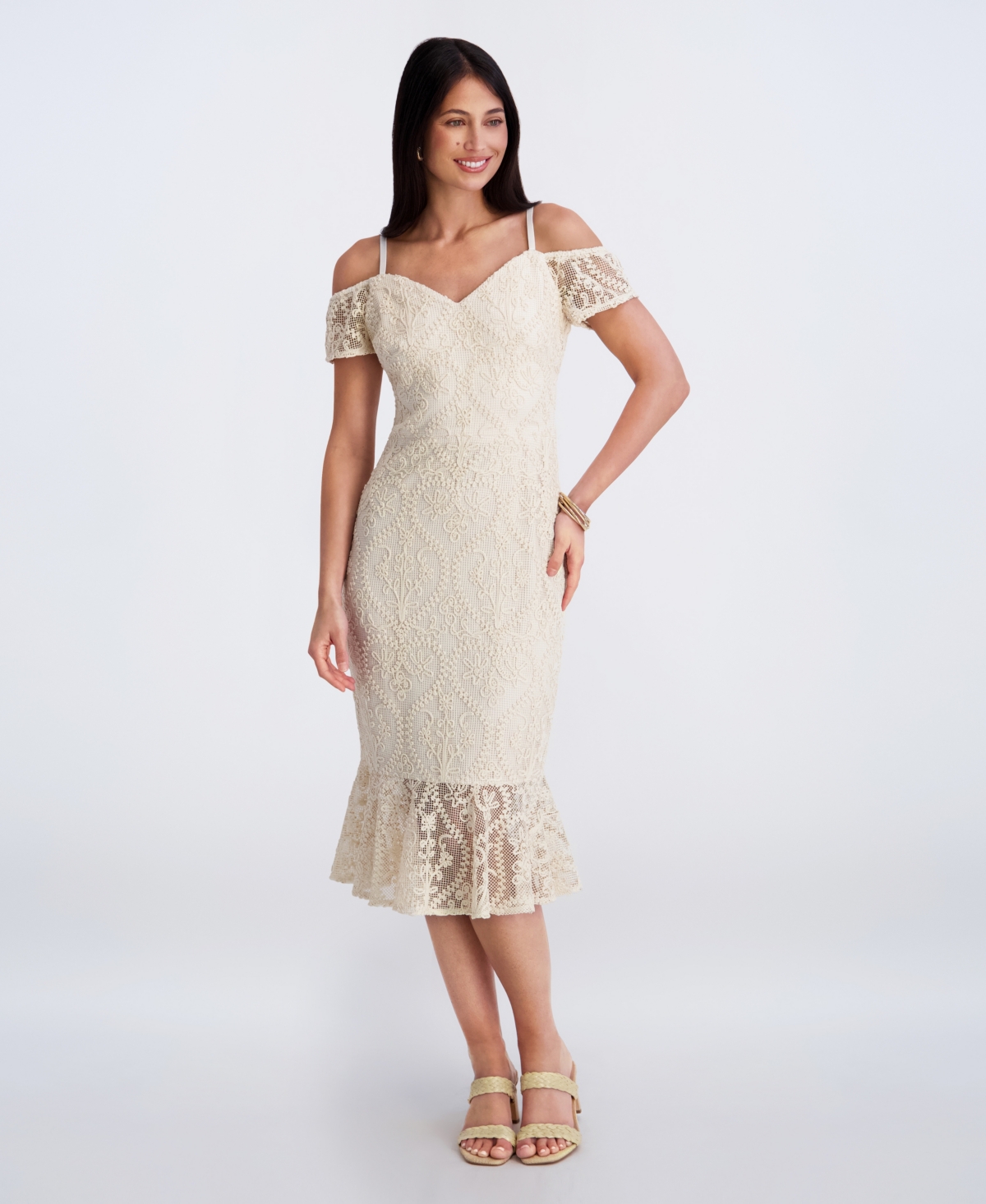 Siena Women’s Crochet Lace Removable Straps Sweetheart Neck Midi Dress – Natural Siena Women’s Crochet Lace Removable Straps Sweetheart Neck Midi Dress – Natural