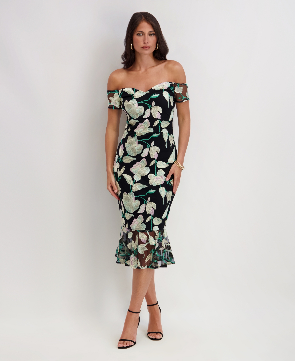 Siena Women’s Embroidered Lace Detail Sweetheart Midi Dress – Black Multi Siena Women’s Embroidered Lace Detail Sweetheart Midi Dress – Black Multi