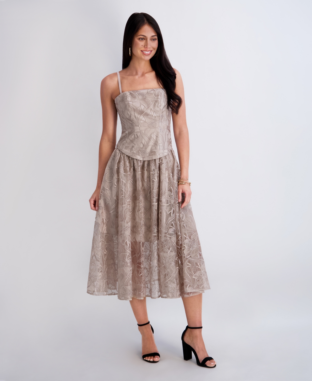 Siena Women’s Embroidered Mesh Midi Dress – Taupe