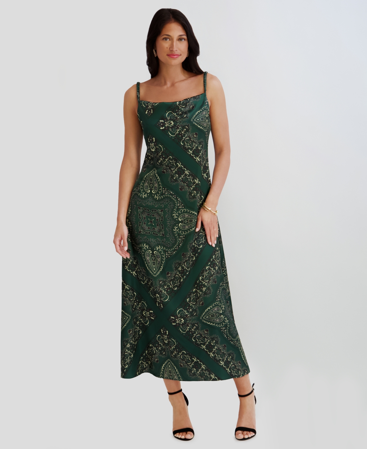 Siena Women’s Printed Cowl Neck Satin Midi Dress – Green Multi Siena Women’s Printed Cowl Neck Satin Midi Dress – Green Multi