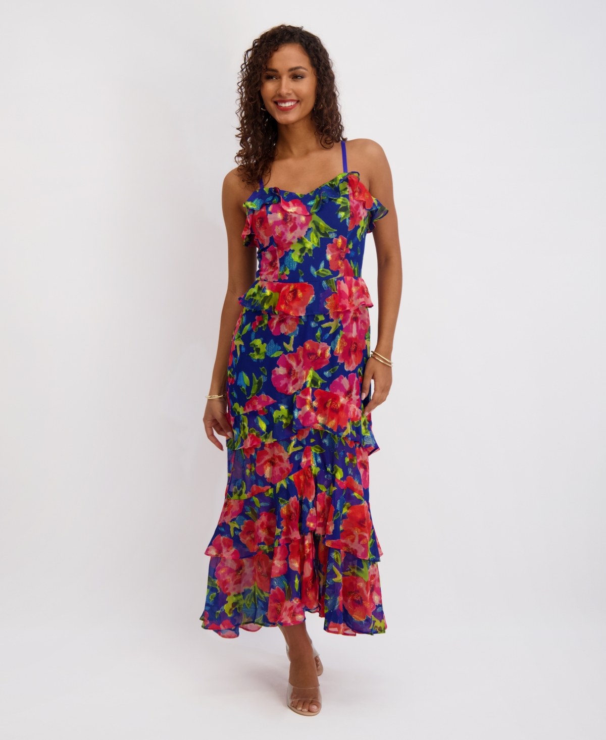Siena Women’s Printed Sweetheart Neck Ruffle Detail Maxi Dress – Sapphire Multi Siena Women’s Printed Sweetheart Neck Ruffle Detail Maxi Dress – Sapphire Multi