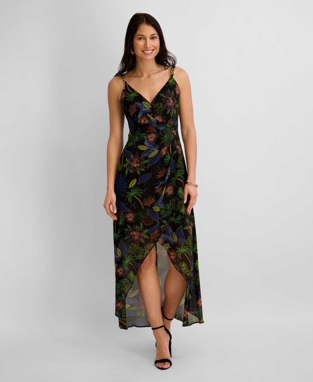 Siena Women’s Printed V-Neck High-Low Dress – Black Multi Siena Women’s Printed V-Neck High-Low Dress – Black Multi