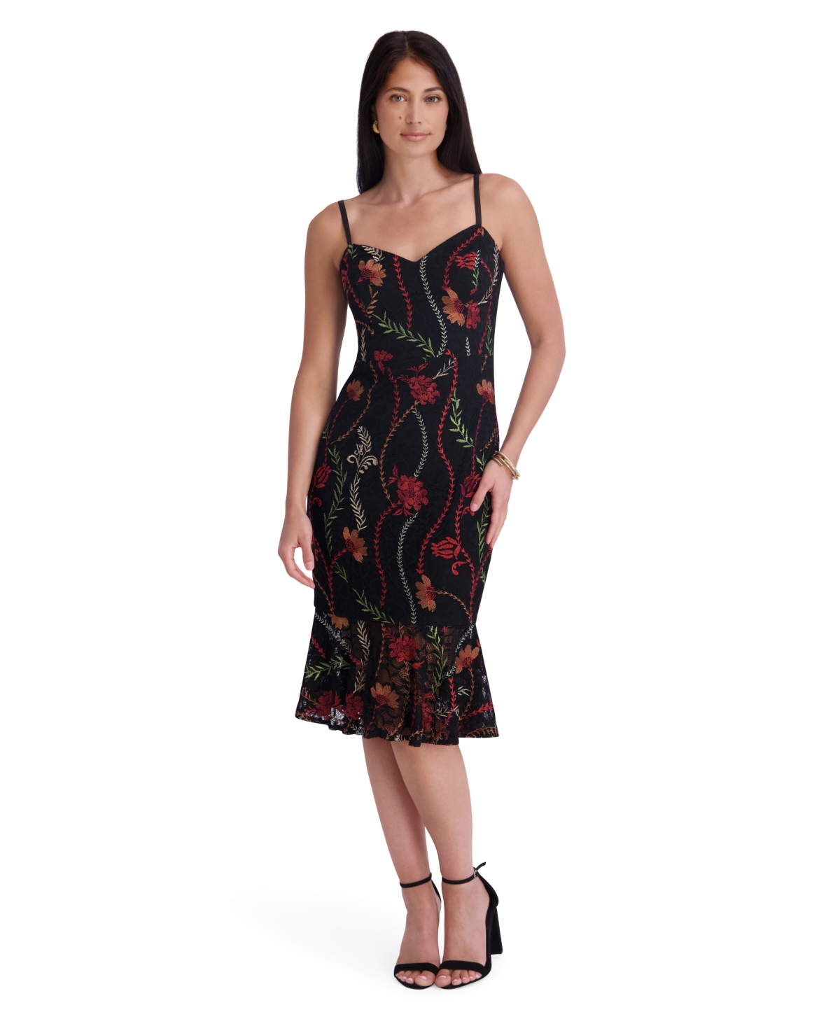 Siena Women’s Sweetheart Neck Embroidered Lace Midi Dress – Black Multi Siena Women’s Sweetheart Neck Embroidered Lace Midi Dress – Black Multi