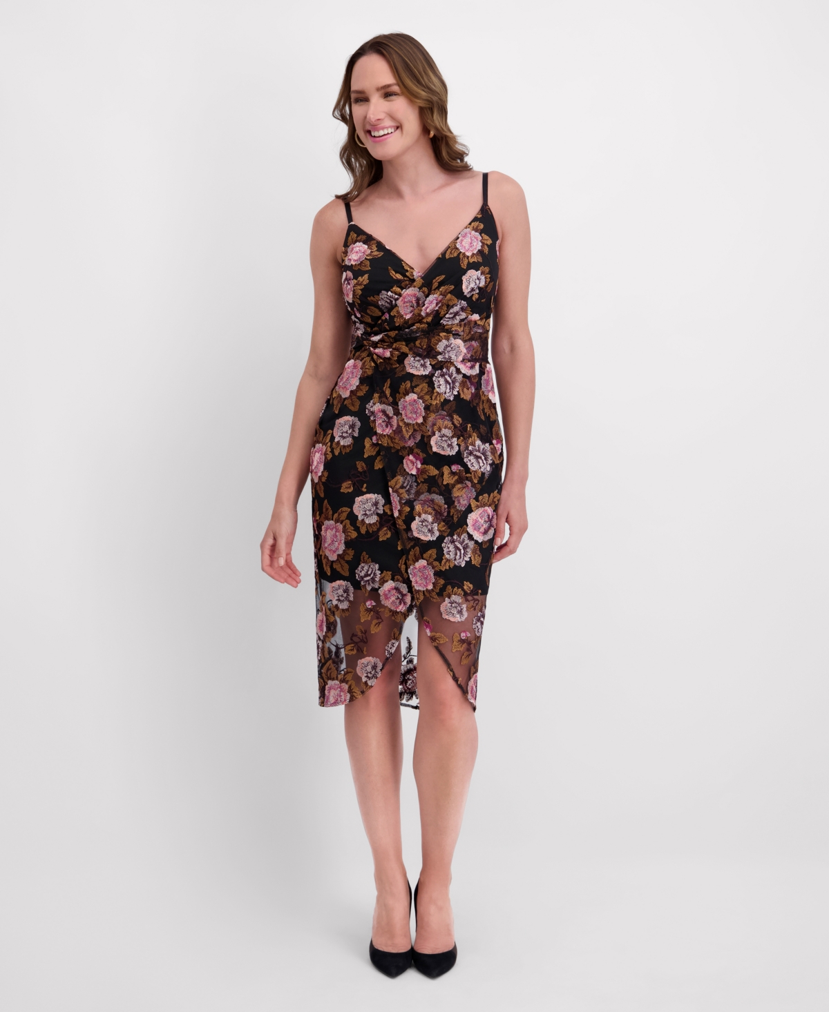 Siena Women’s V-Neck Embroidered Mesh Dress – Charcoal Siena Women’s V-Neck Embroidered Mesh Dress – Charcoal