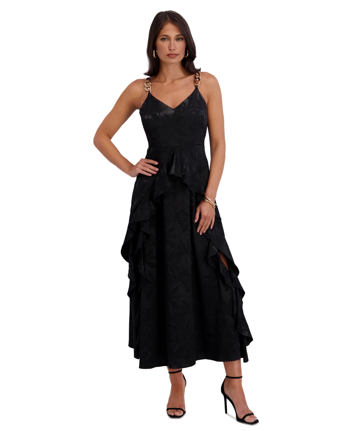 Siena Women’s V-Neck Long Dress – Black