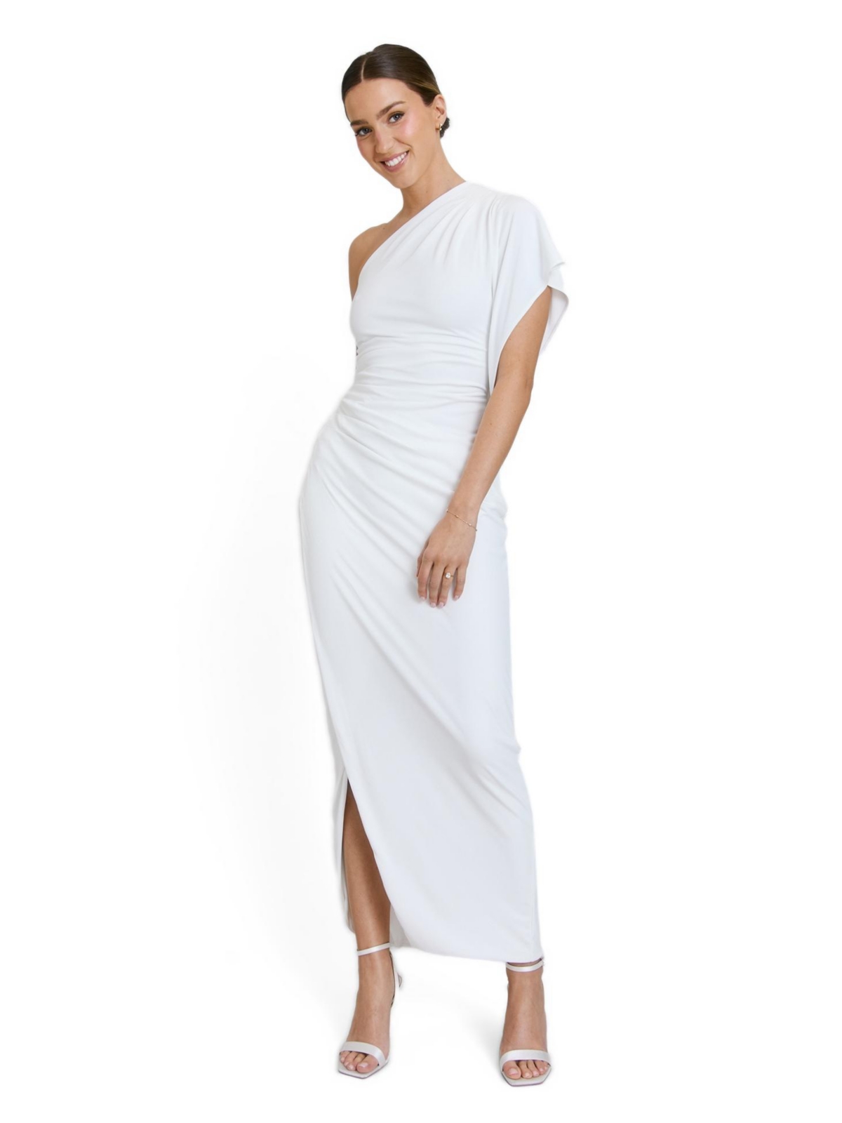 Six Stories Women’s Asymmetric Drape Stretch Occasion Dress – White Six Stories Women’s Asymmetric Drape Stretch Occasion Dress – White