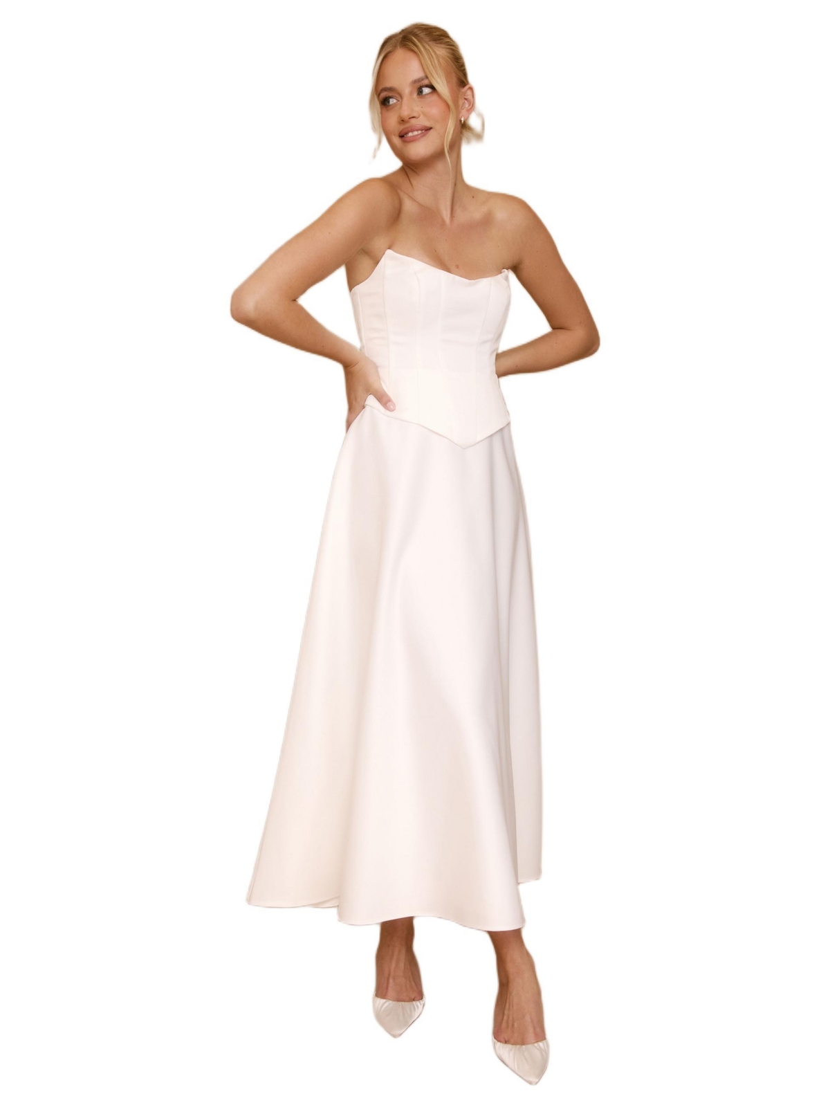 Six Stories Women’s Bandeau Satin Corset Dress – Ivory