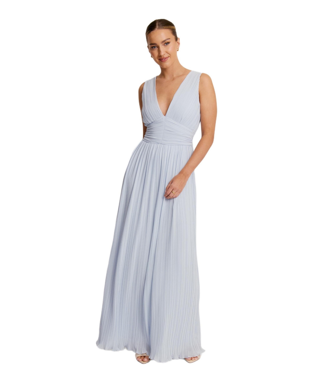 Six Stories Women’s Pleated Plunge Maxi Dress – Powder blue Six Stories Women’s Pleated Plunge Maxi Dress – Powder blue