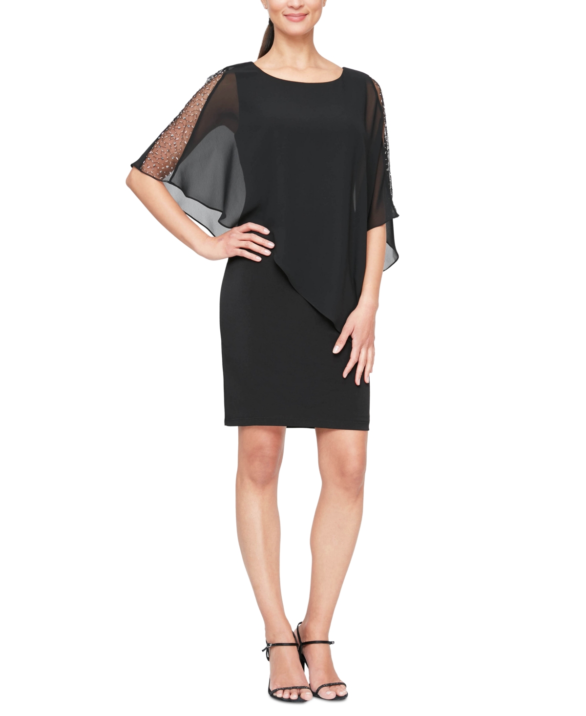 Sl Fashions Women’s Chiffon-Cape-Sleeve Sheath Dress – Black Sl Fashions Women’s Chiffon-Cape-Sleeve Sheath Dress – Black