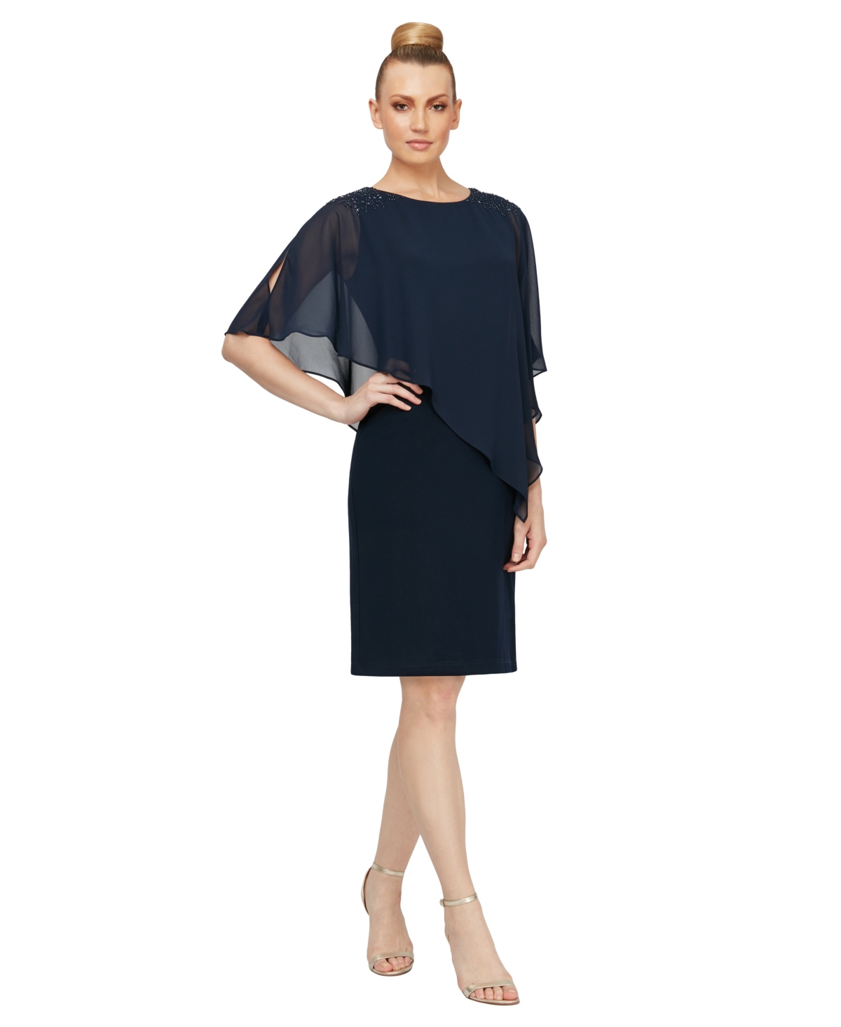 Sl Fashions Women’s Embellished Overlay Shift Dress – Navy Sl Fashions Women’s Embellished Overlay Shift Dress – Navy