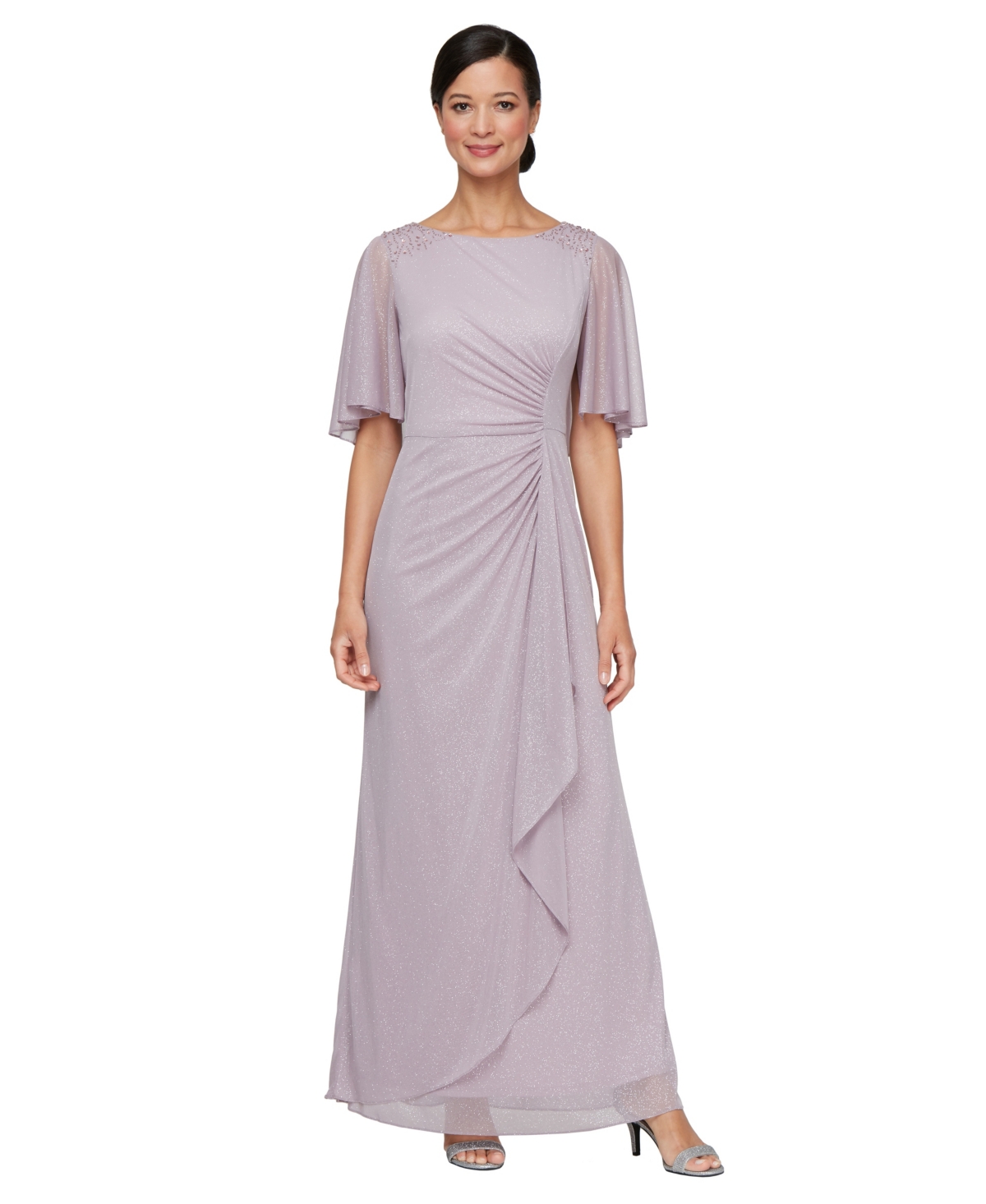 Sl Fashions Women’s Glitter Mesh Embellished Sleeve Long Dress – MAUVE Sl Fashions Women’s Glitter Mesh Embellished Sleeve Long Dress – MAUVE