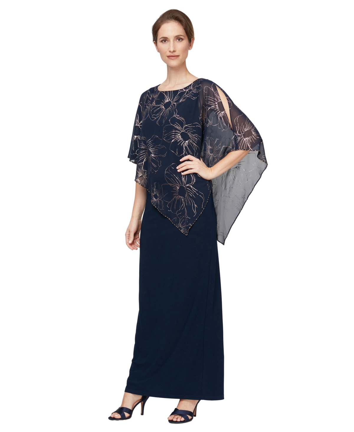 Sl Fashions Women’s Long Foil Overlay Dress – Navy Rose Sl Fashions Women’s Long Foil Overlay Dress – Navy Rose