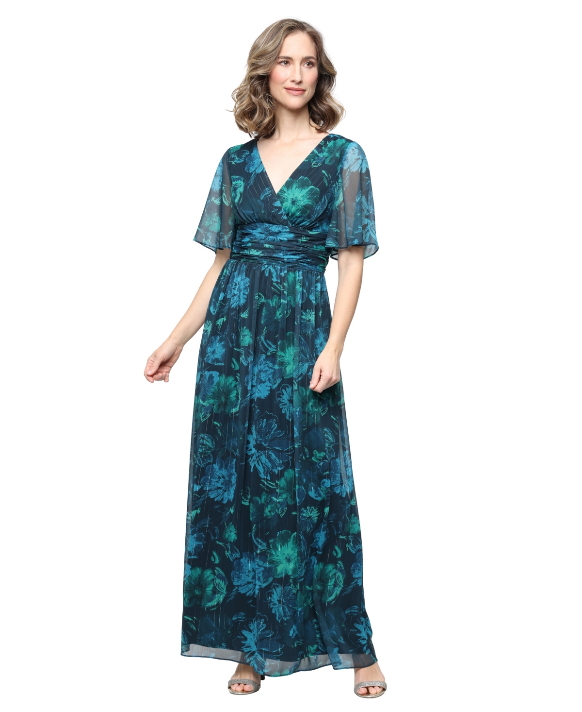 Sl Fashions Women’s V-Neck Maxi Dress – Navy Multi