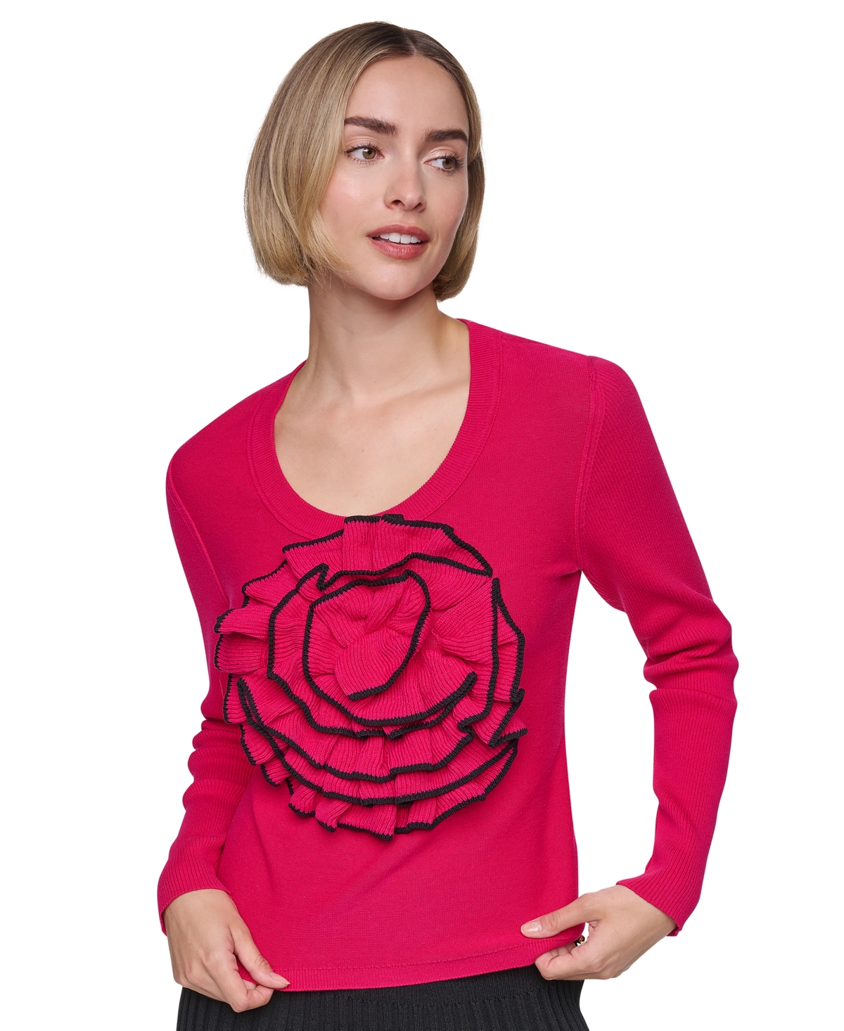 Sonia Rykiel Women’s Rosette Scoop Neck Long-Sleeve Sweater – Shocking/Black Sonia Rykiel Women’s Rosette Scoop Neck Long-Sleeve Sweater – Shocking/Black