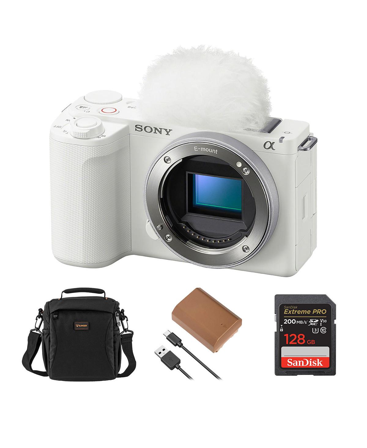 Sony Alpha Zv-E10 Ii Mirrorless Camera, White, Bundle with Pro 128GB Memory Card, Battery and Shoulder Bag – White