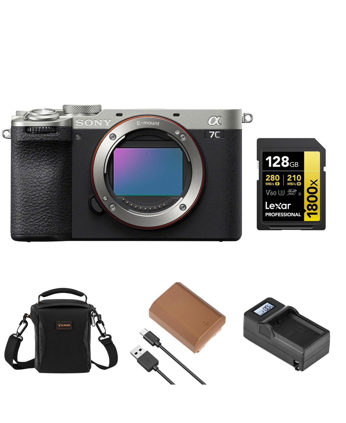 Sony Alpha a7C Ii Mirrorless Camera, Silver, Bundle with Np-FZ100 Battery, 128GB Memory Card, Charger and Shoulder Bag – Silver Sony Alpha a7C Ii Mirrorless Camera, Silver, Bundle with Np-FZ100 Battery, 128GB Memory Card, Charger and Shoulder Bag – Silver