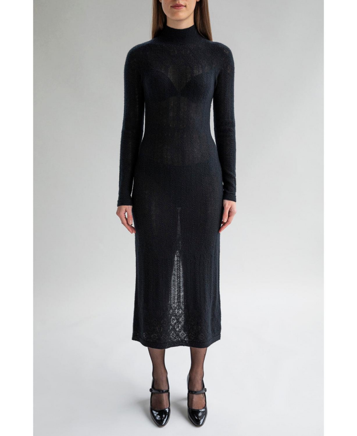 Sskein Women’s Margot Pointelle Lace Slim Knit Dress – Black